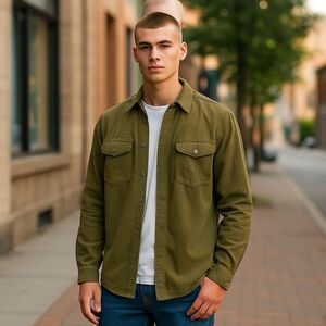 Sherman & Morgan Corduroy Green Button Up Long Sleeve Shirt Size L